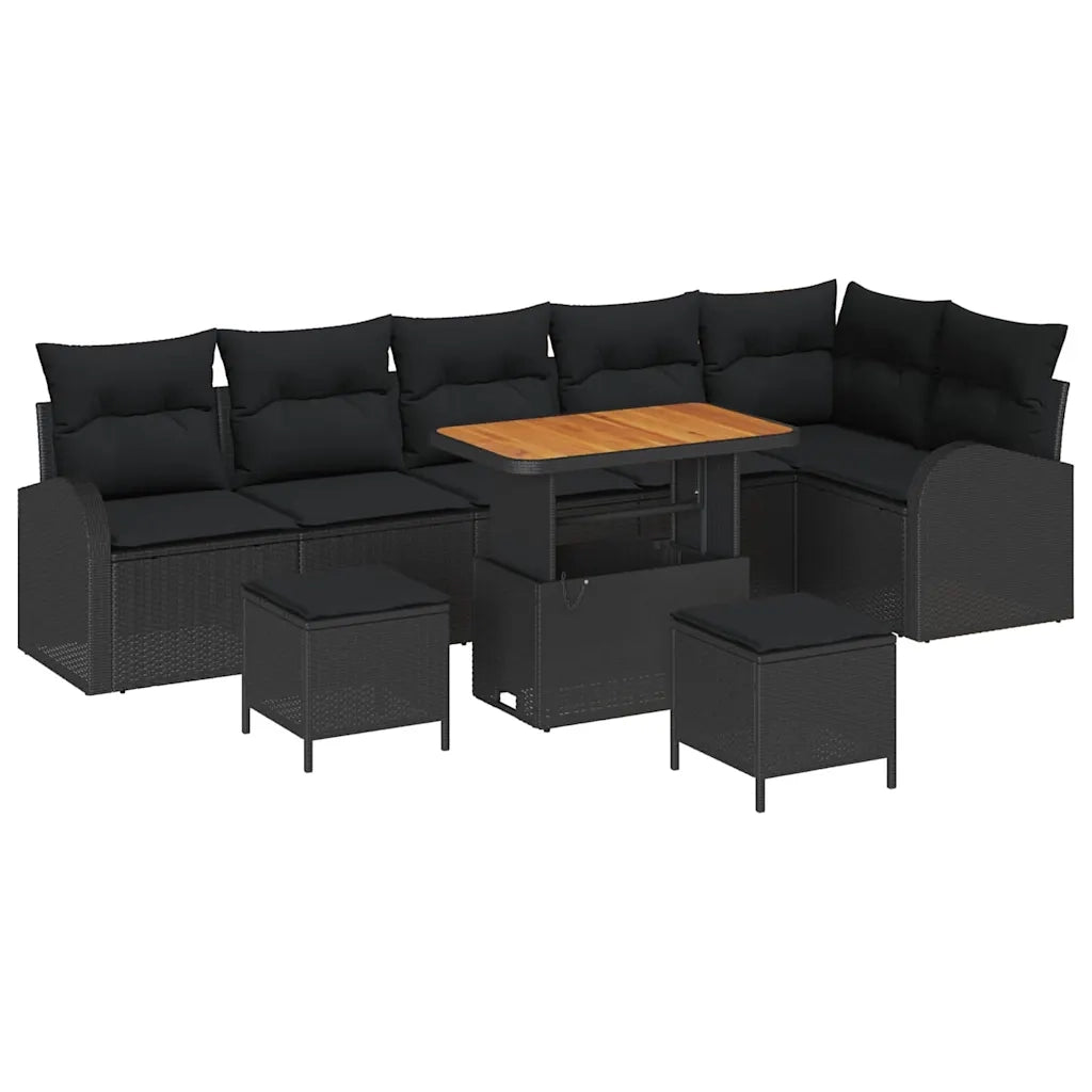 Set Divano da Giardino con cuscino con archiviazione 9 pcs Nero
