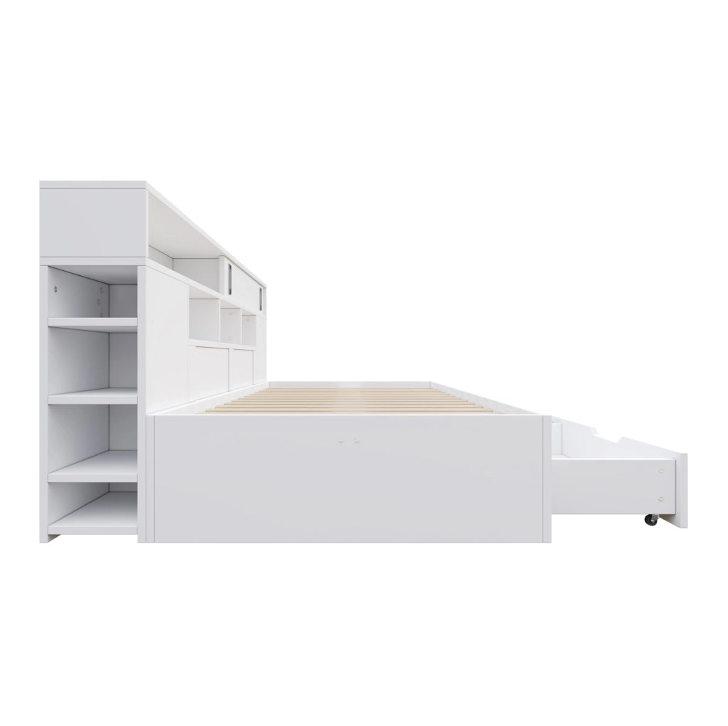 Letto giorno singolo 90x190 cm con 2 cassetti; armadio e ripiani; bianco