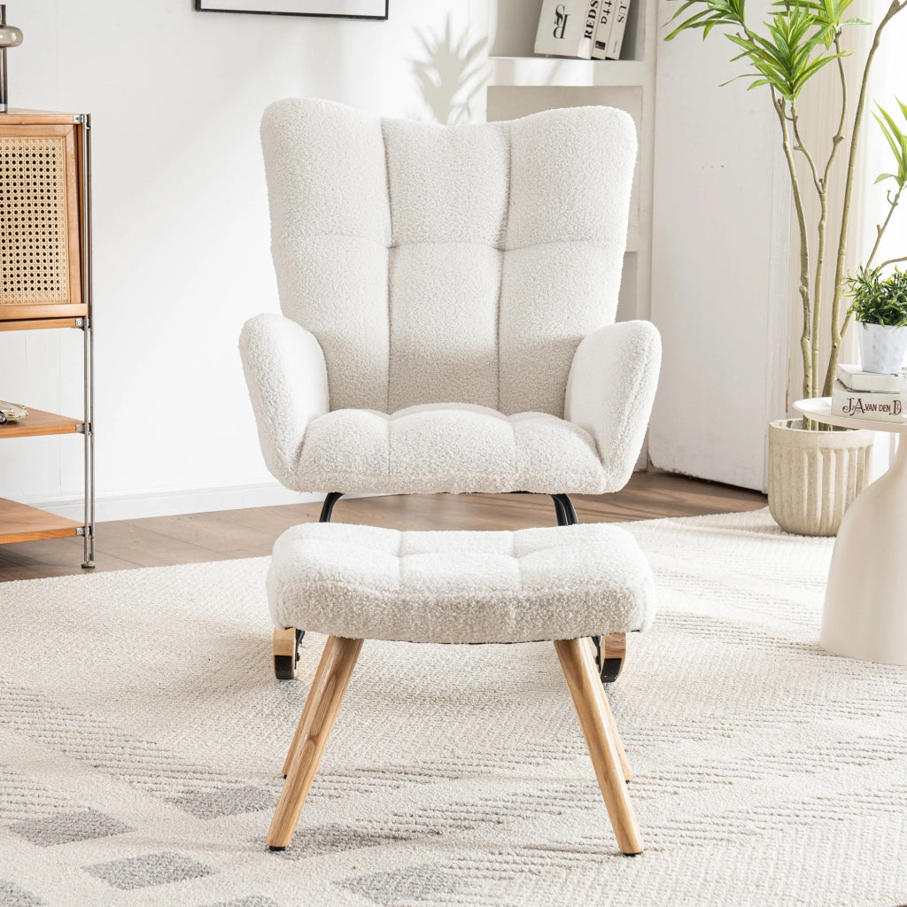 SEDIA A DONDOLO 92 cm Bianco Bouclé con pouf
