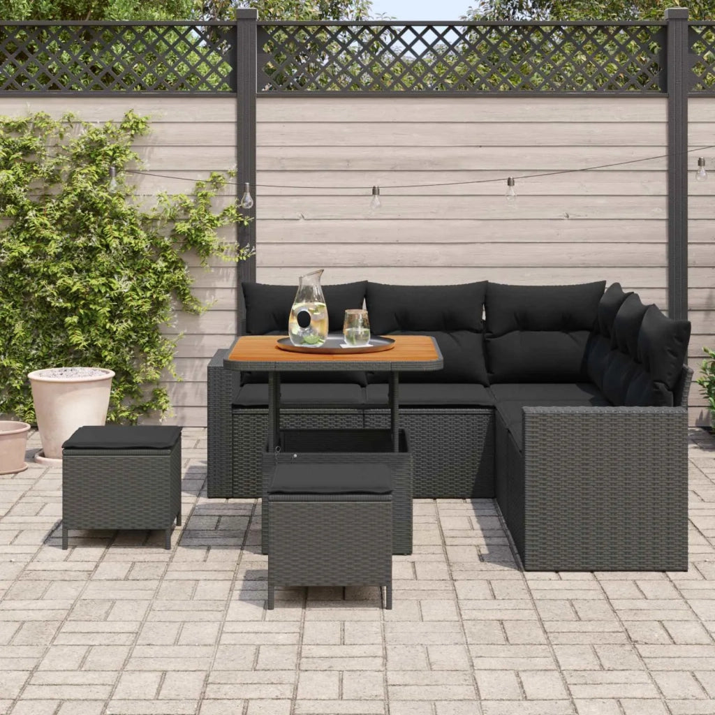 Set Divano da Giardino con cuscino 9 pcs Nero polyrattan 3363559