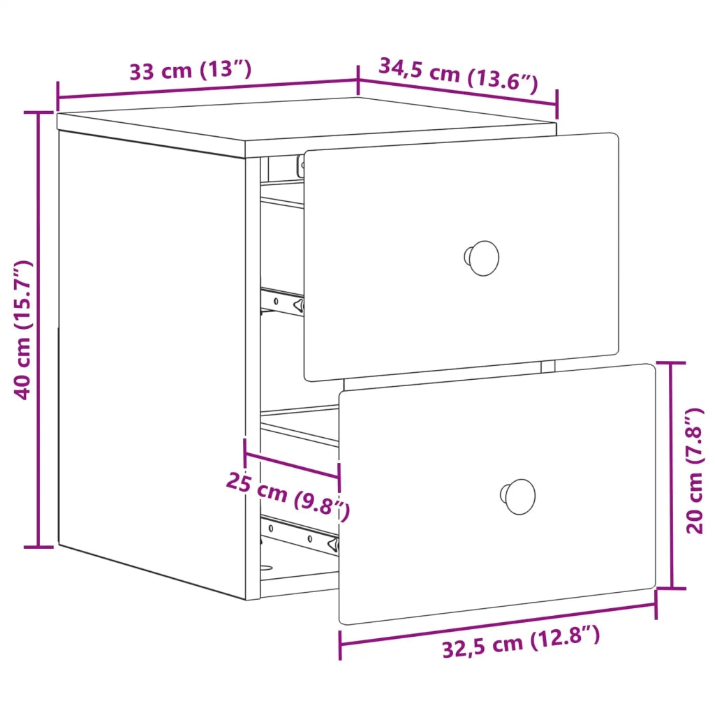 Mobiletto da notte a muro Rovere Fumo 34,5 x 33 x 40 cm 899155