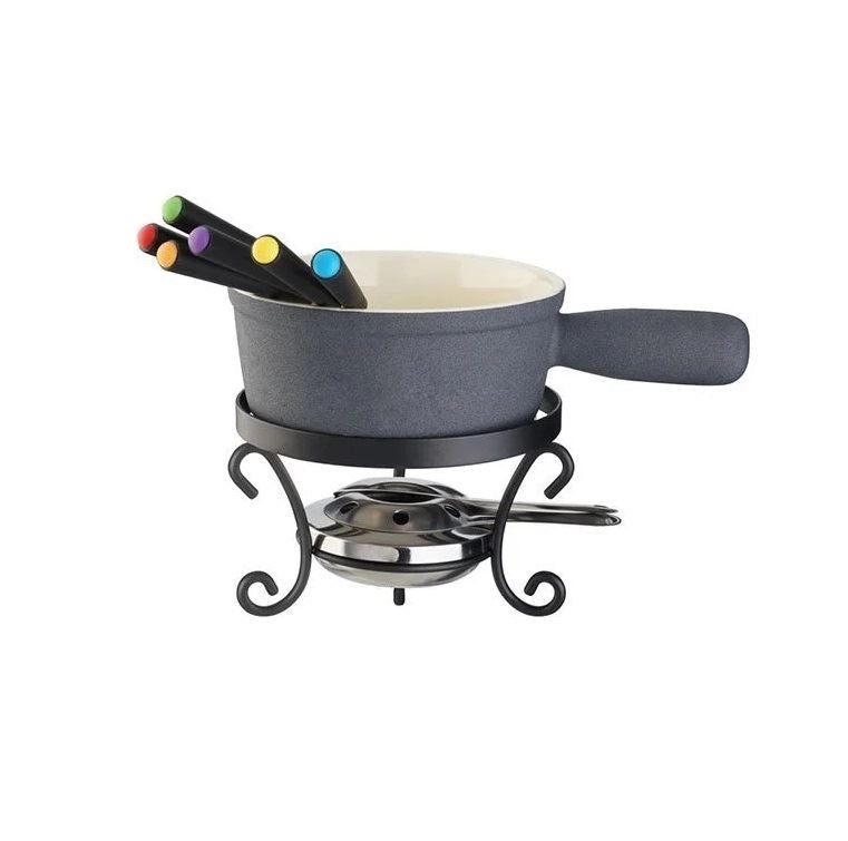 Set 11 Pezzi Fonduta Formaggio in Ceramica Nero con Accessori