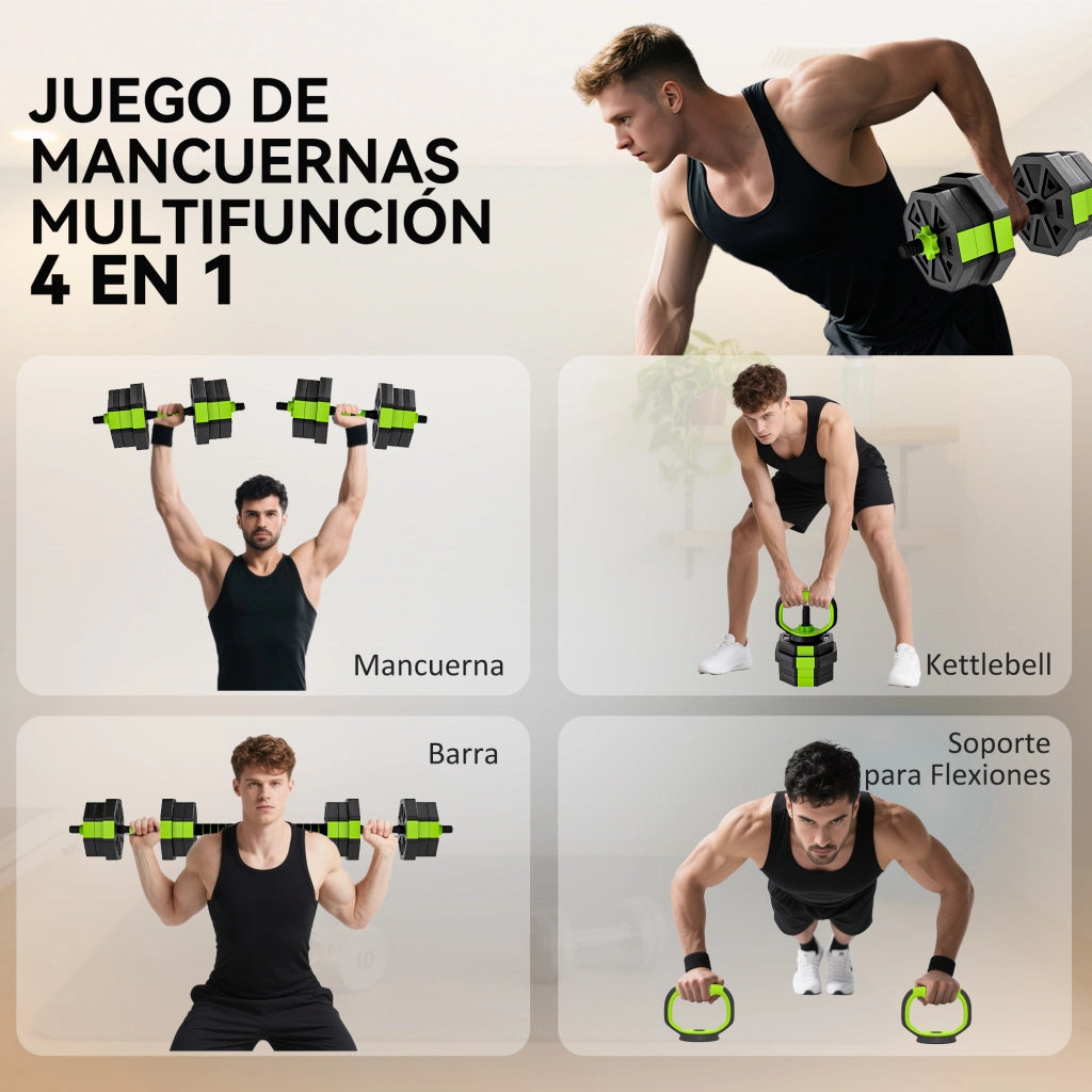 Set manubri regolabile 20 kg 6 in 1 ¨C zephmum ¨C come kettlebell con barra e supporto per flessioni