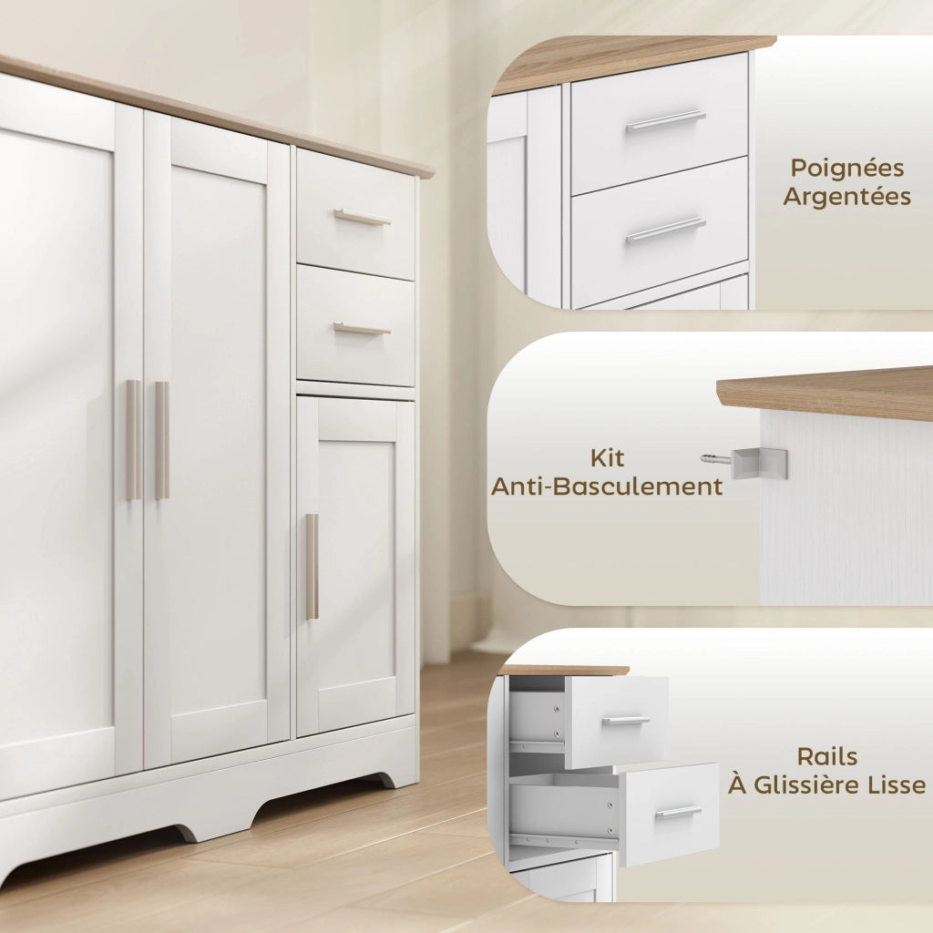 Credenza con 2 cassetti e 3 ante ¨C Xylo ¨C Bianco e legno naturale 100x40x78 cm