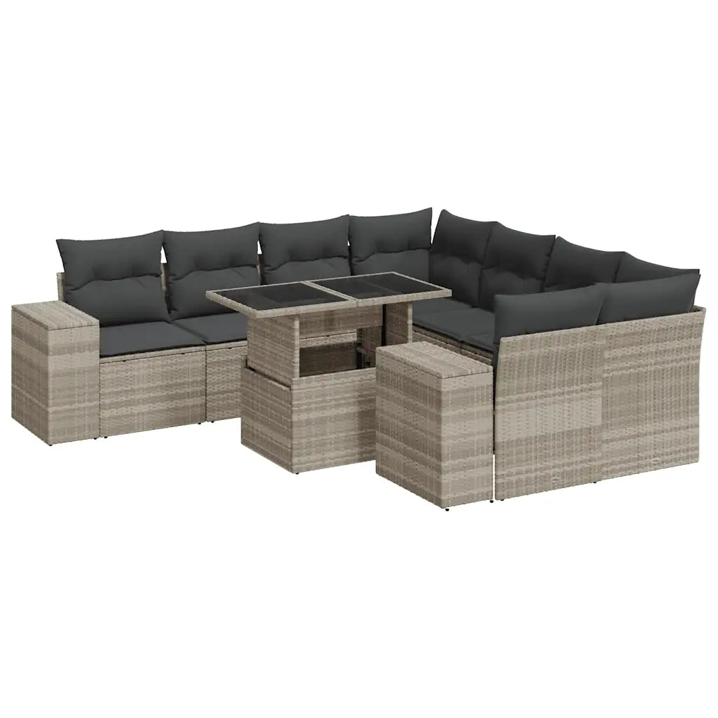 Set Divano da Giardino 9pz con Cuscini Grigio Chiaro Polyrattan 3326773