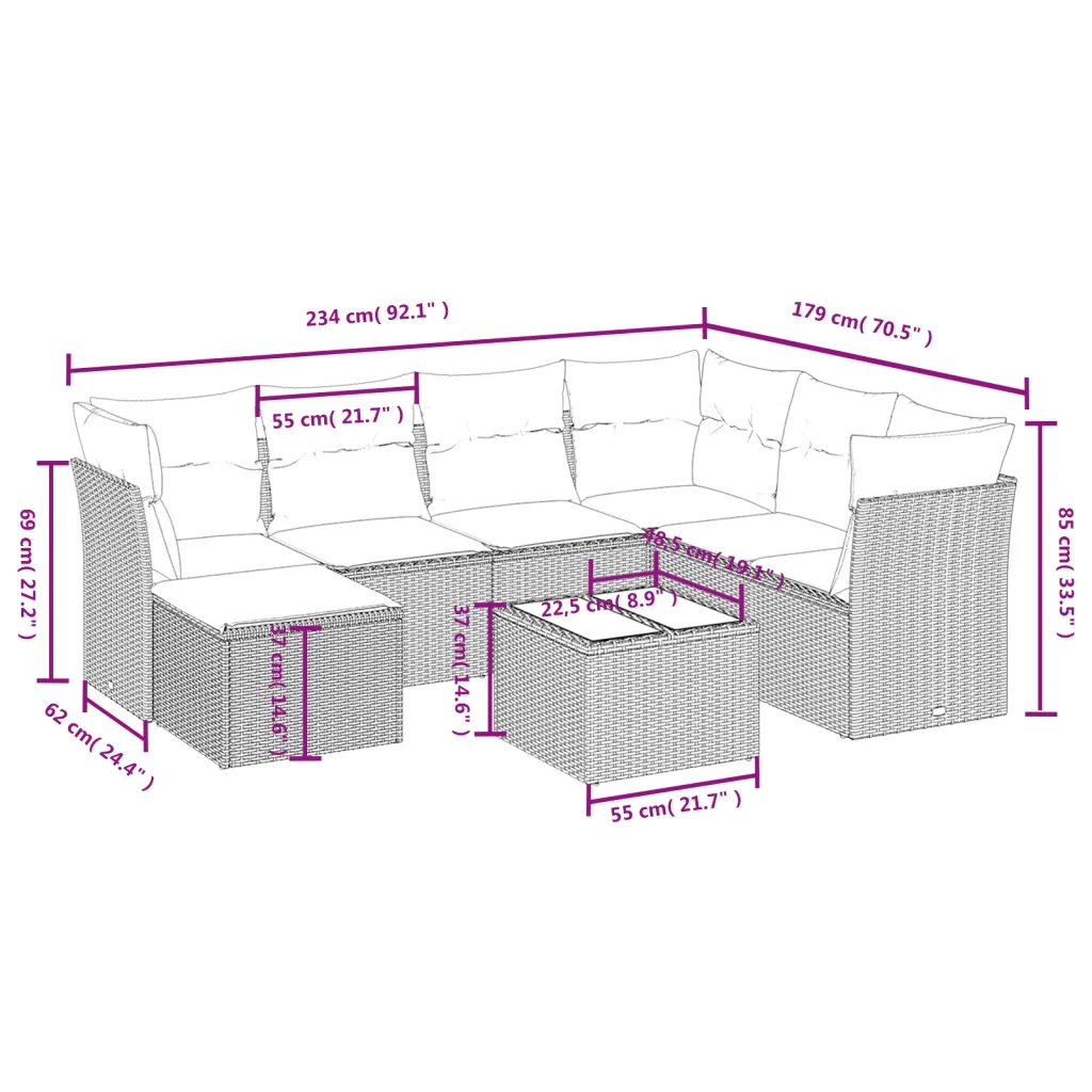 Set Divani da Giardino con Cuscini 8 pz Nero in Polyrattan 3263221