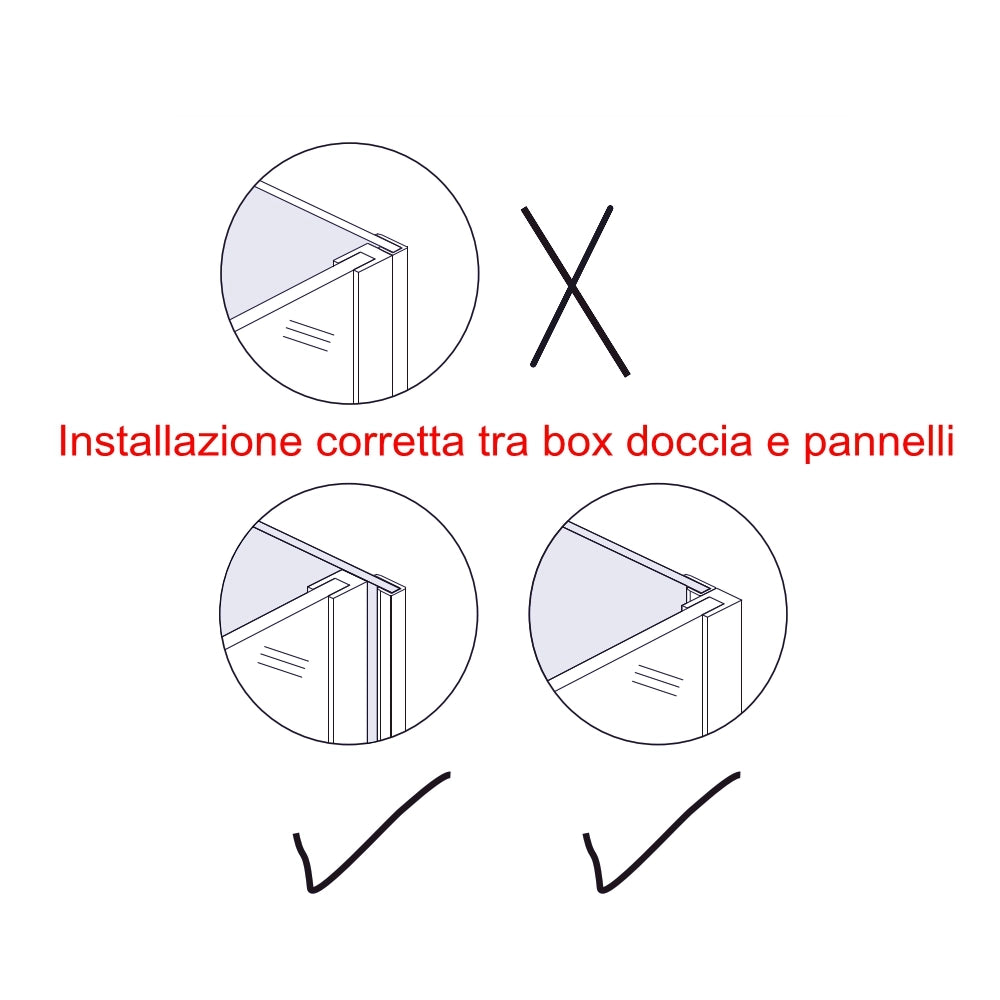 H.210 cm Pannello Doccia ad Angolo 80x80x90 cm Realizzato in Alluminio da 3 mm con Profili Finitura Bianco Alba per Rivestimento Parete Bagno
