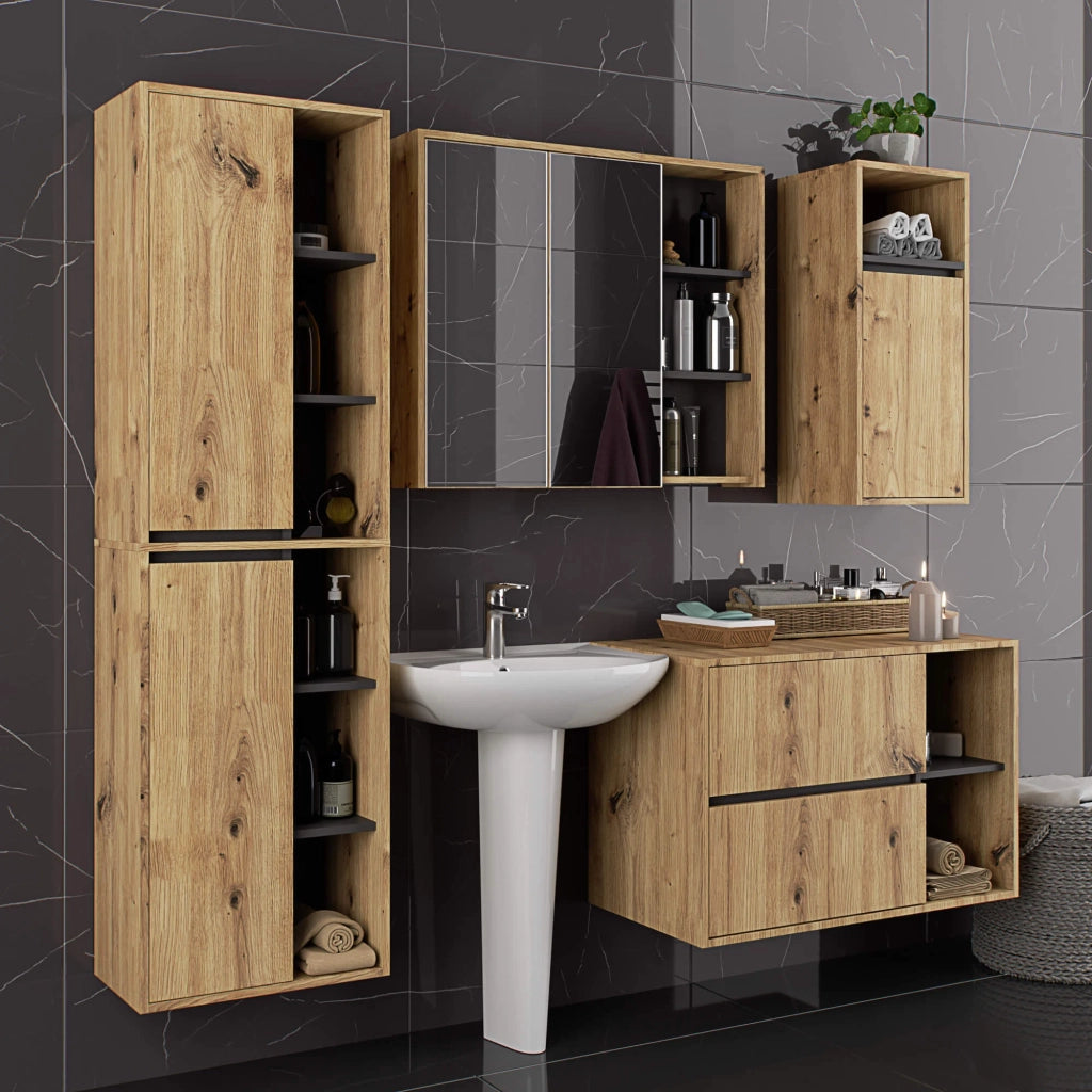 Colonna bagno sospesa VAMI Rovere Artisan, Grigio Grafite 50 cm 2 ante 50x30x170 cm