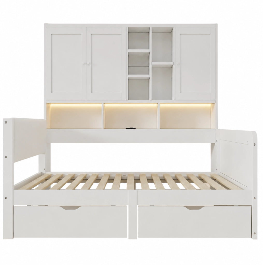 Letto 90x200 con contenitore, LED, USB e testiera imbottita