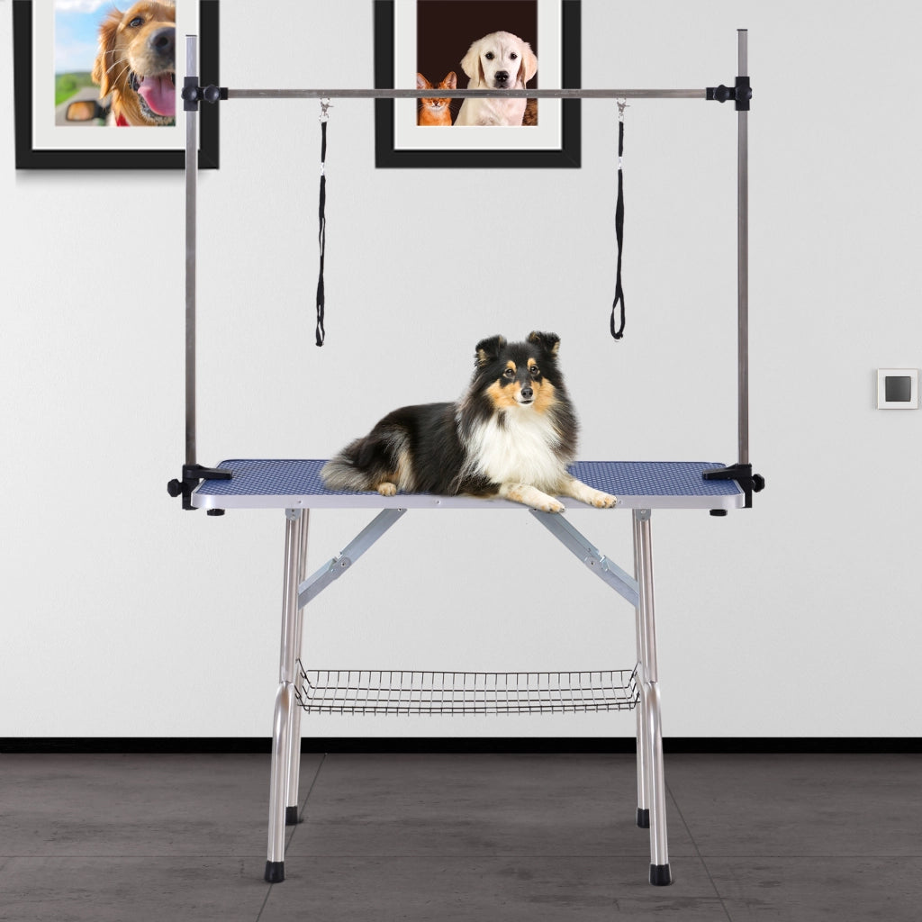 Tavolo da Toelettatura per Animali Pieghevole con Ripiano ¨C Xylo ¨C Acciaio Nero 107x60x170 cm