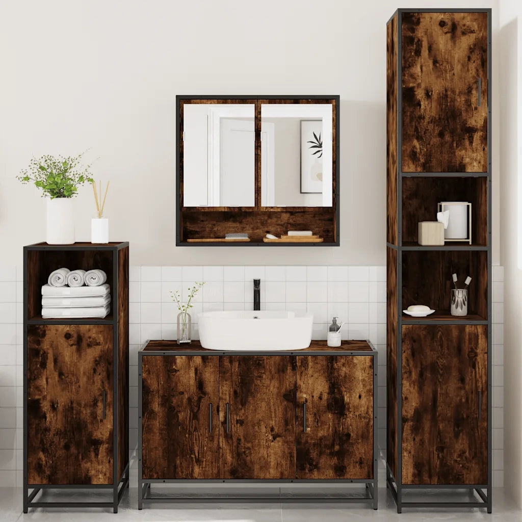 Set Mobili da Bagno 4 pz Rovere Fumo in Legno Multistrato 3301222