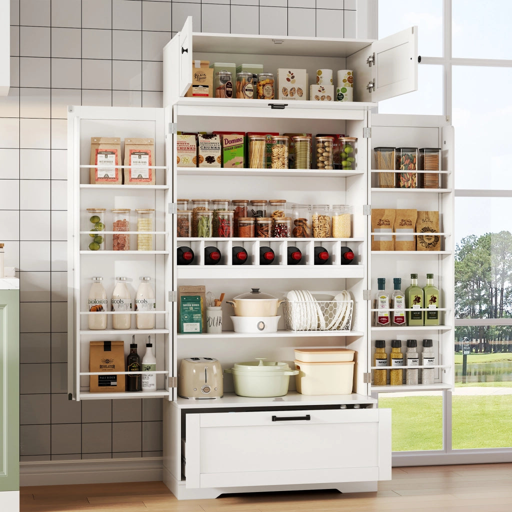 Armadio da cucina grande - Zephmum - 80¡Á40¡Á180cm - Stile industriale con ripiani regolabili, cassetti e porta vino
