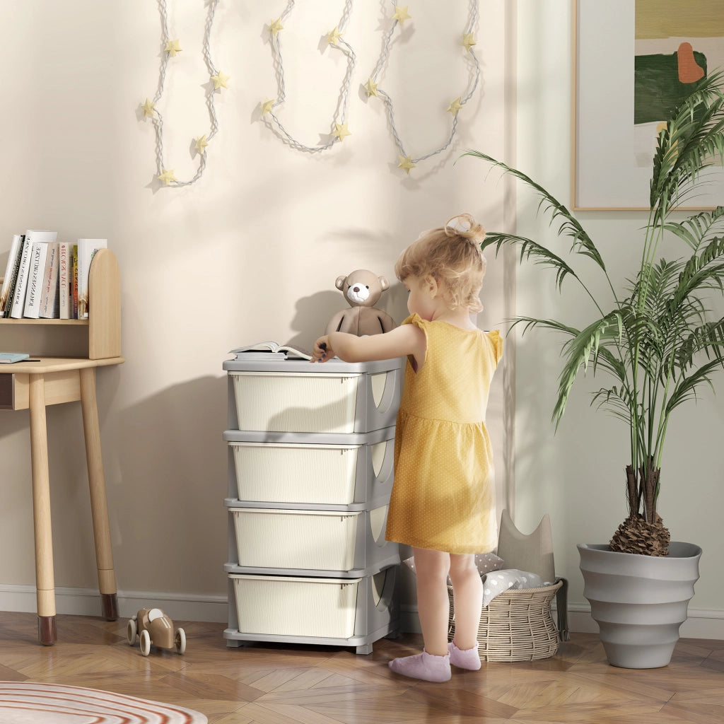 Cassettiera per bambini con 4 cassetti, plastica, crema, 37x37x76 cm ¨C Minimal