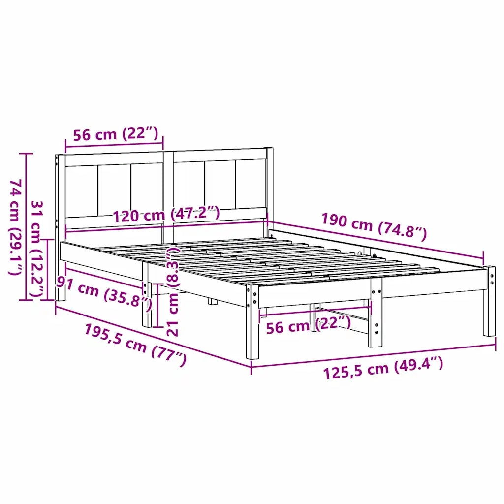 Letto matrimoniale | Letto per adulti | Struttura del letto Bianco 120 x 190 cm Legno massello di pino