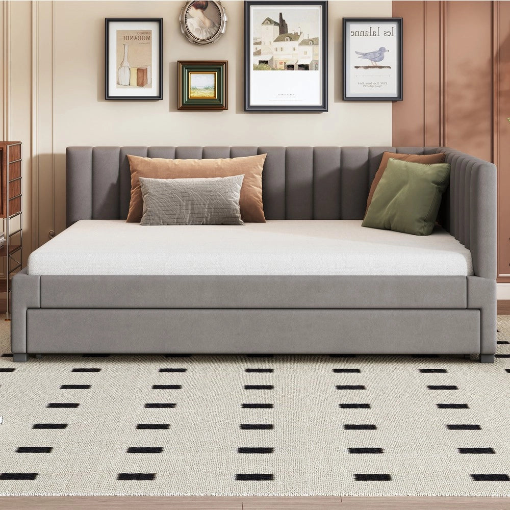 Letto Imbottito Estraibile ¨C MINIMAL ¨C Velluto Grigio 140x200, Rete a Doghe