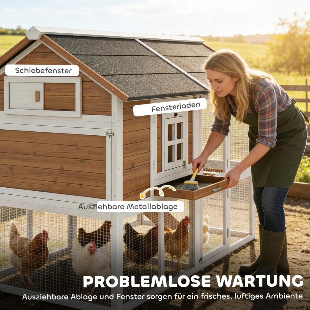 Pollaietto per 4 Galline con Nido e Vassoio Estraibile ¨C Minimal ¨C Legno Marrone 200x104x145cm