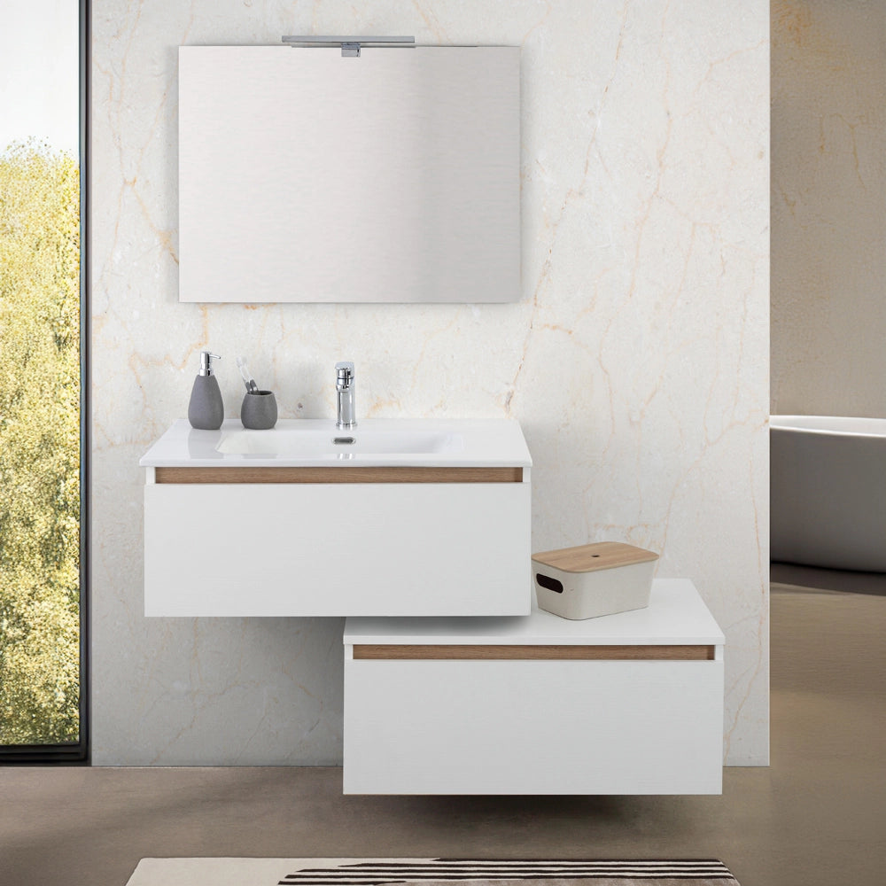 Cassettone bagno sospeso 80 cm soft-close bianco e rovere africa Kleo