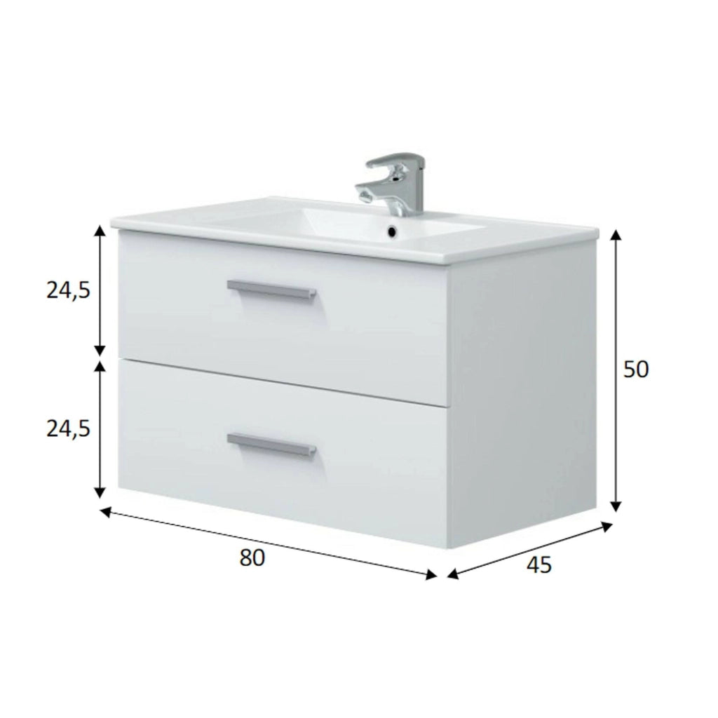 Mobile sottolavabo Felix, Mobiletto da bagno, Contenitore porta lavabo, Armadio per lavandino, 80x45 h50 cm, Bianco lucido