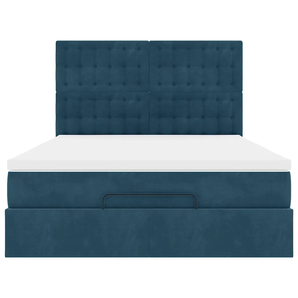 Struttura Letto Pouf con Materassi Blu 140x200cm in Velluto 3314472