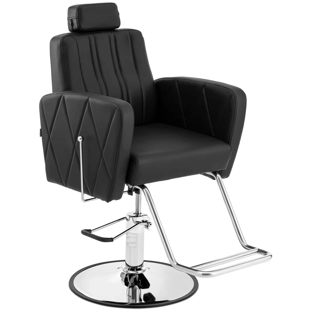 Poltrona professionale per parrucchiere con poggiapiedi portata 200 kg acciaio inox PVC nero 14_0008944