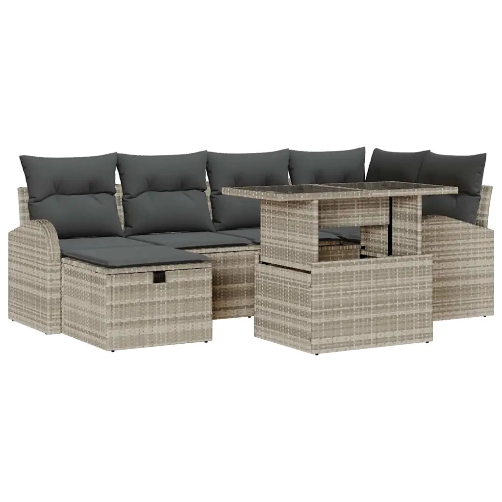 Set Divano da Giardino 7 pcs Grigio chiaro Poly Rattan