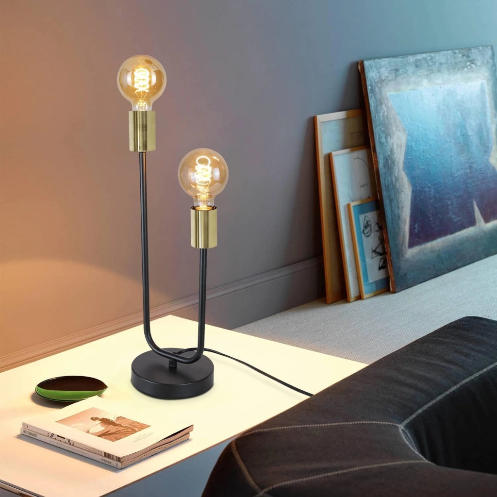ZMH Lampada da tavolo vintage nera oro E27 per comodino