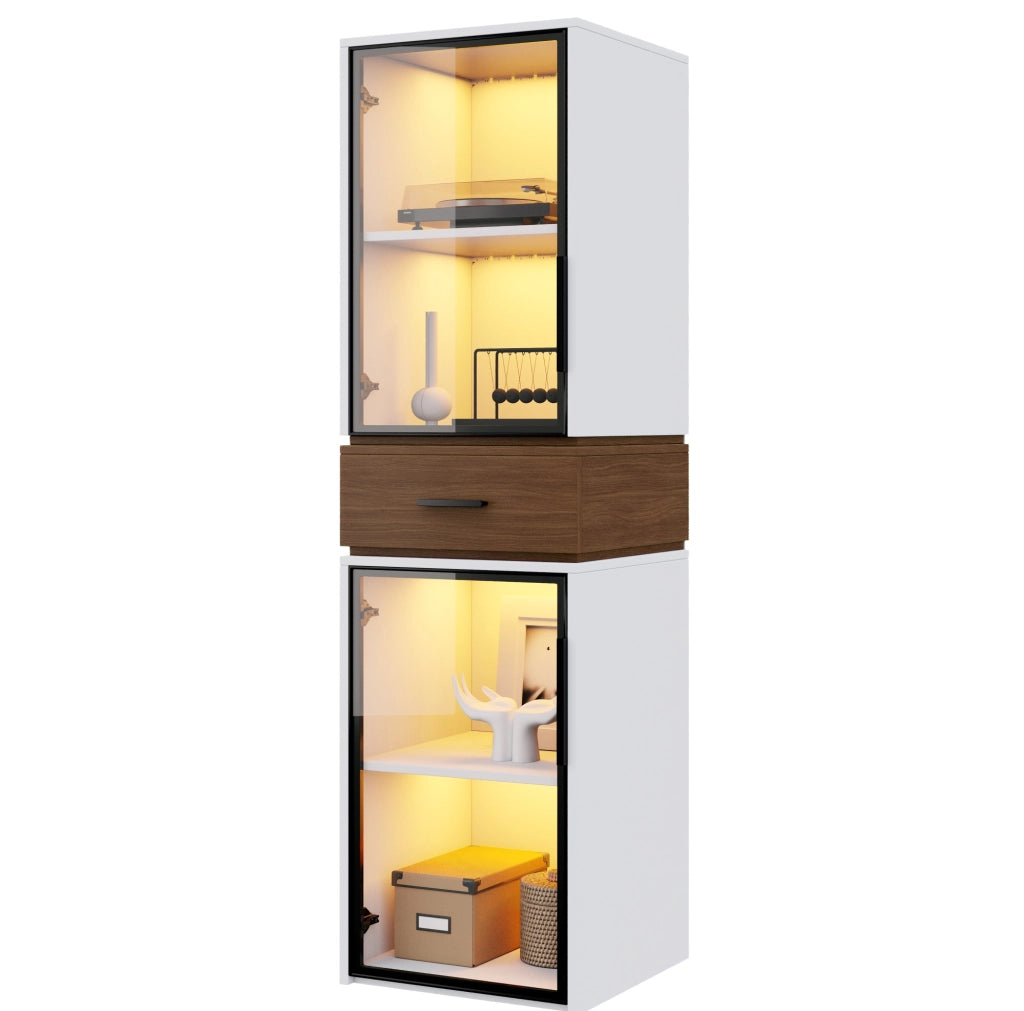 Vetrina 40x40x200 cm con LED multicolore e 2 ante in vetro MDF bianco
