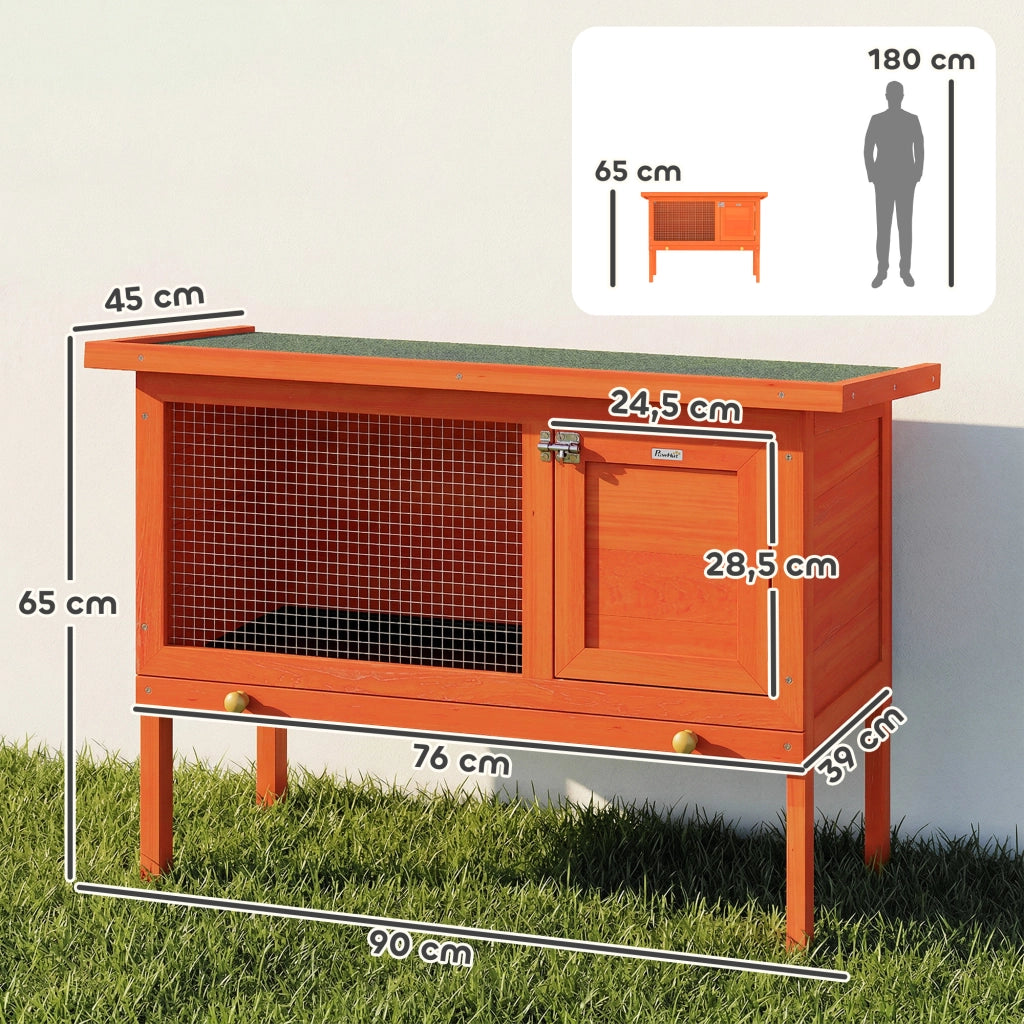 Gabbia per conigli in legno con tetto apribile e cassetto estraibile ¨C Minimal ¨C Arancione 90x45x65 cm