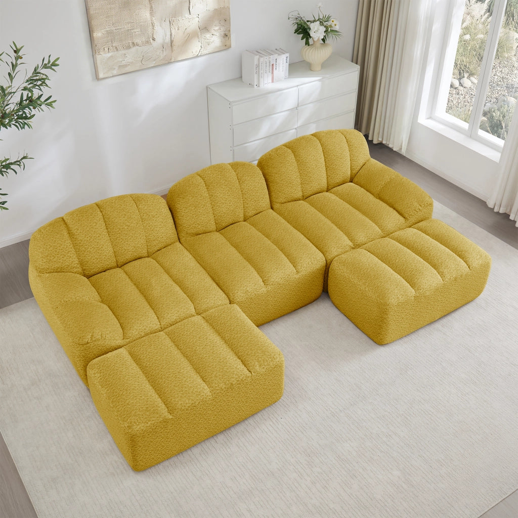 Divano modulare a 3 posti a forma di U con 2 pouf - Zephmum - Schiuma ad alta densit¨¤ 32D, seduta profonda, tessuto morbido, giallo