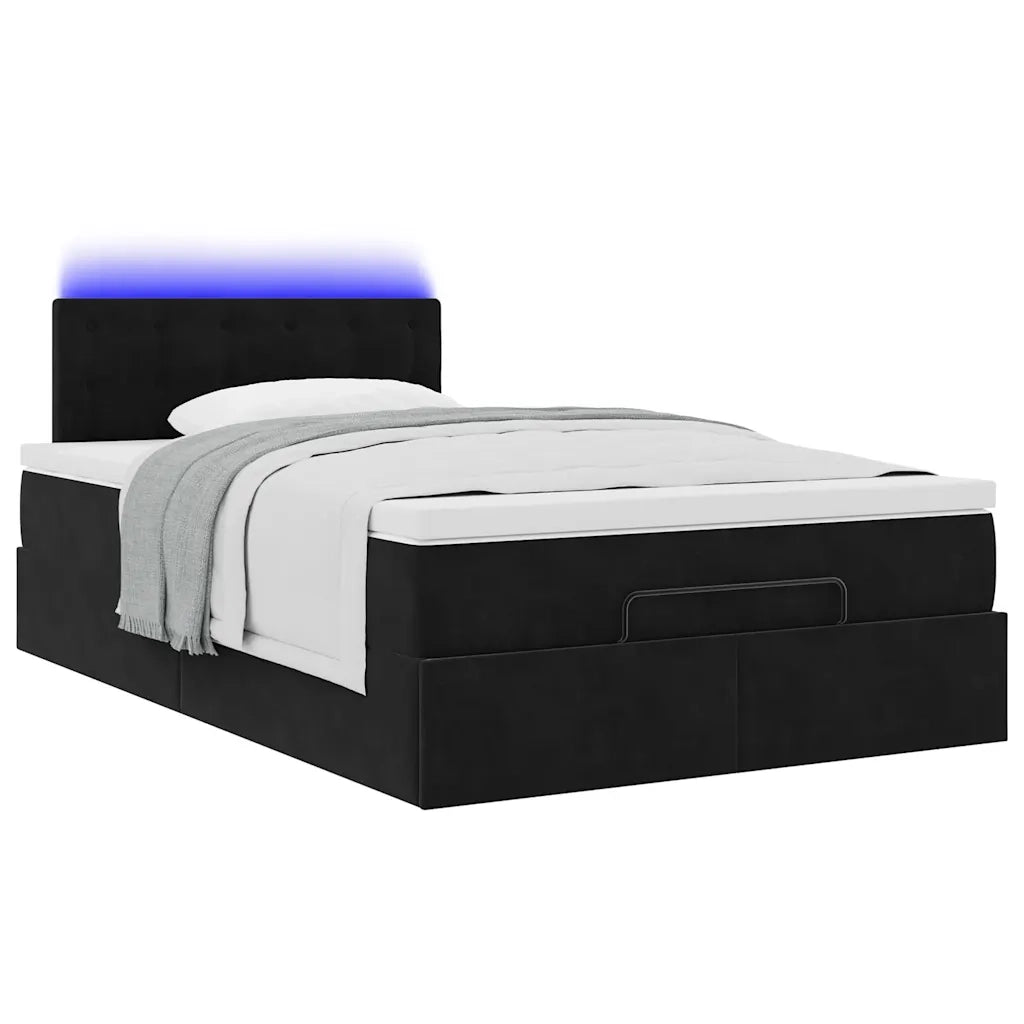 Pouf Letto con Materasso e LED Nero 120x190cm in Velluto