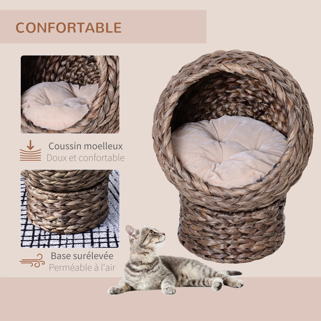 Cuccia per gatti rialzata con cuscino - Xylo - Beige 40x37x51 cm