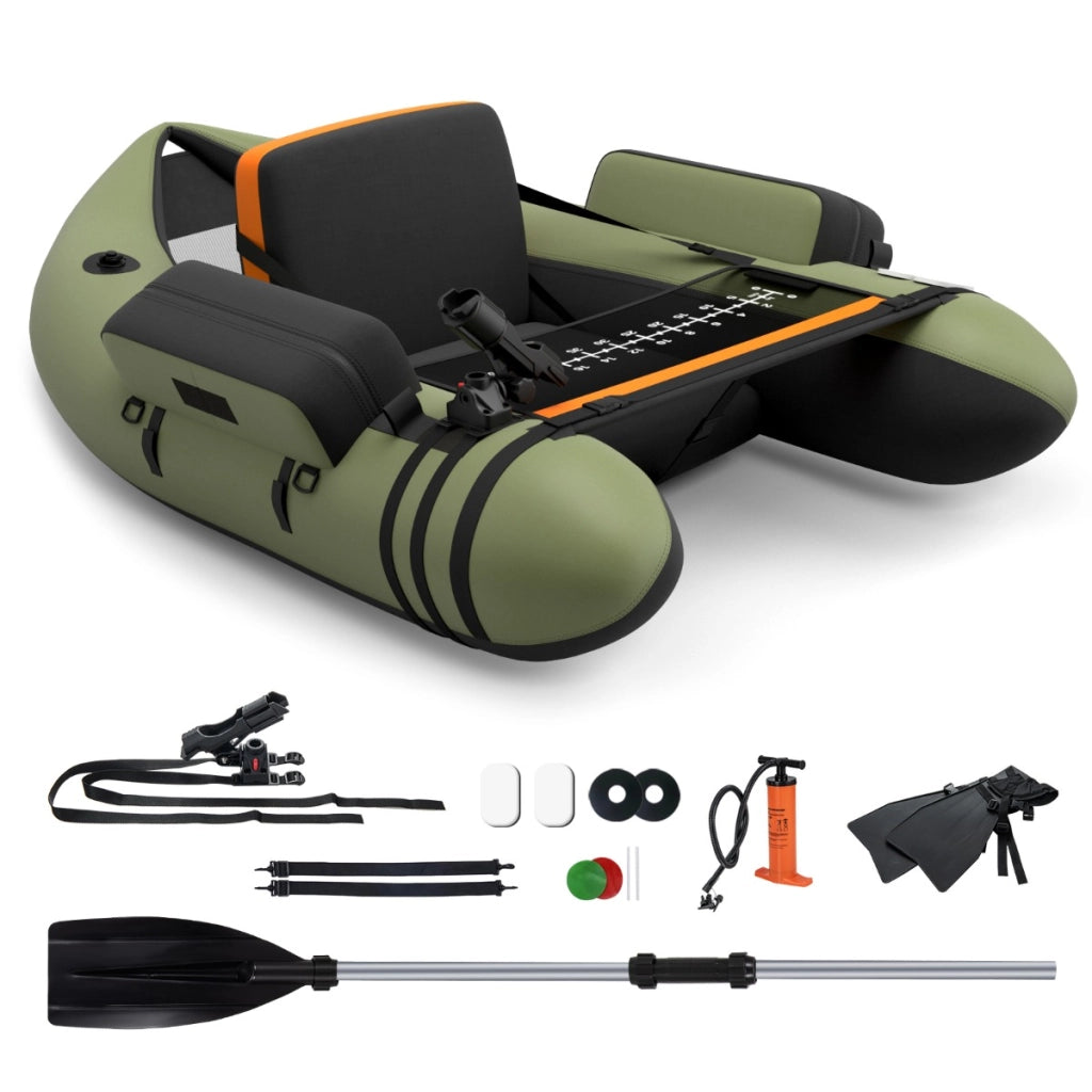 Galleggiante da pesca gonfiabile con pompa di pedale, Barca da pesca portatile con capacit¨¤ di carico 150kg Verde-Sport acquatici