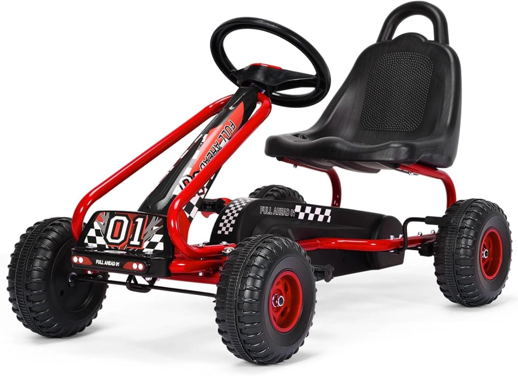 Go Kart a Pedali per Bambini, Go Kart Veicolo con Sedile Regolabile e Freno a Mano, per Bambini 3-6 Anni, Portata Massima 30 kg (Rosso)