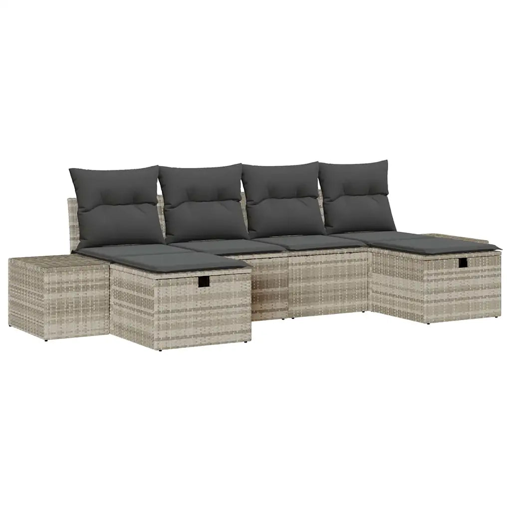 Set Divano da Giardino 6 pcs Grigio chiaro polyrattan