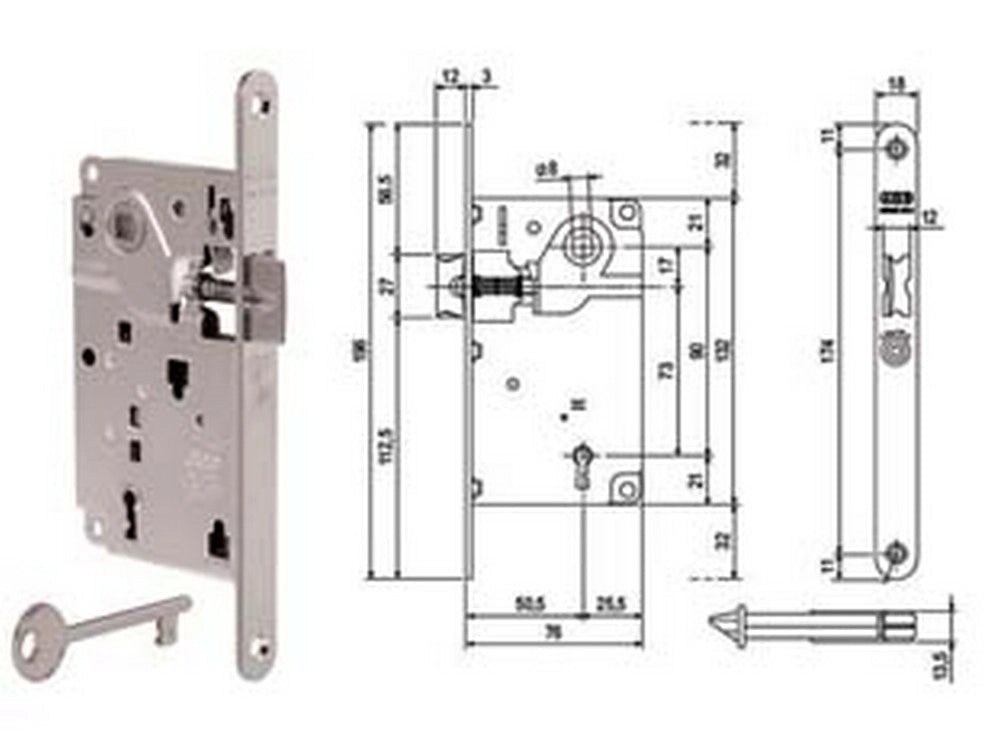 1pz serratura bussola centro solo scrocco bordo tondo cromato opaco mm50 bordo cod:ferx.fer386692