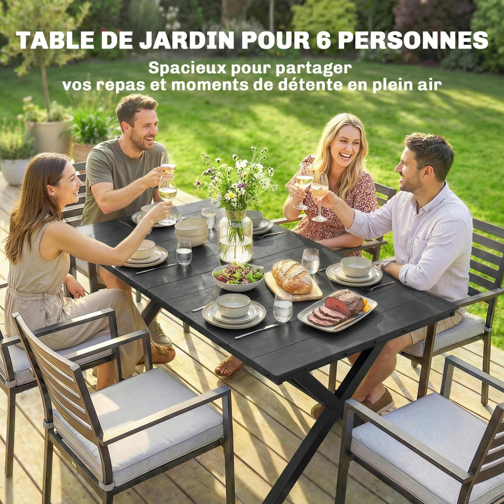 Tavolo da pranzo rettangolare per esterno effetto legno 150x90x74 cm ¨C Xylo ¨C Nero