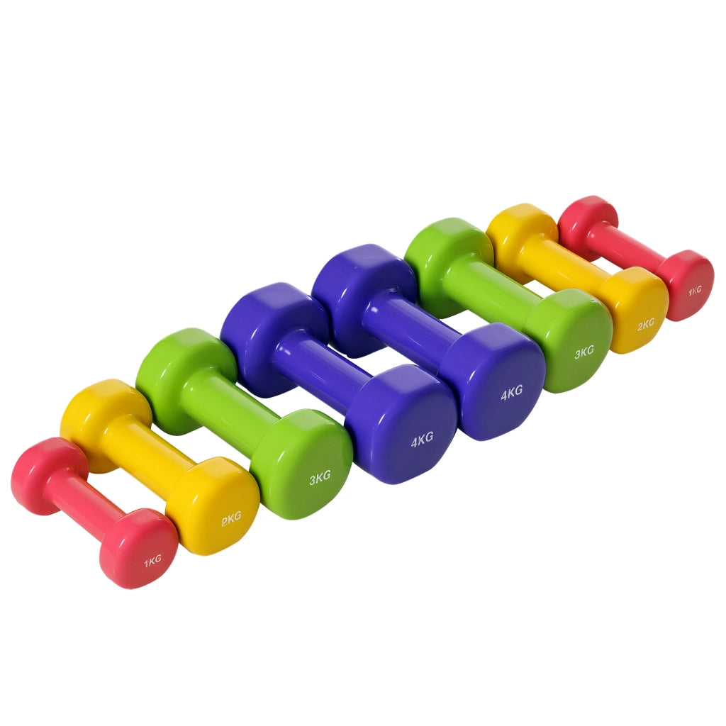 Set di 8 manubri esagonali 20 kg ¨C Minimal ¨C 4 paia 4 kg 3 kg 2 kg 1 kg neopreno antiscivolo