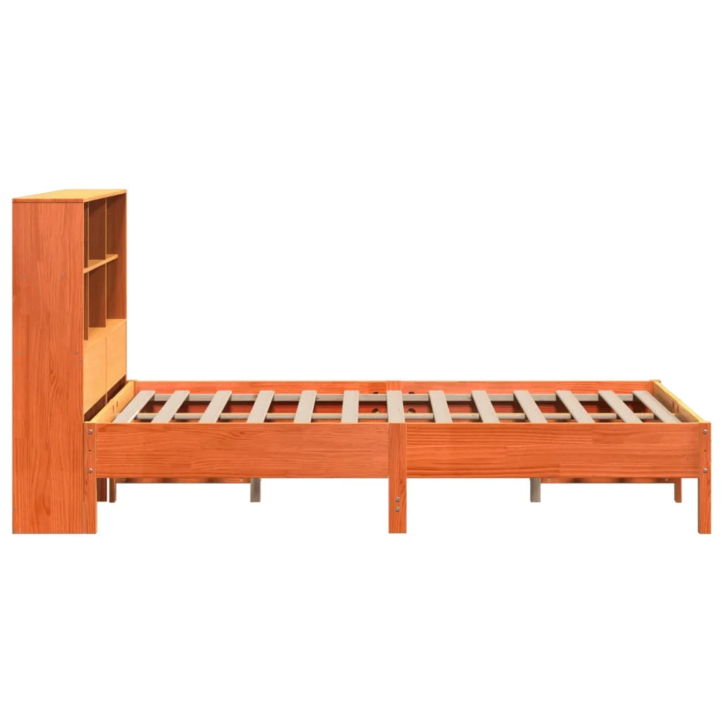 Letto Libreria senza Materasso-Struttura Letto con contenitore Marrone Cera 140x200 cm in Pino 663162