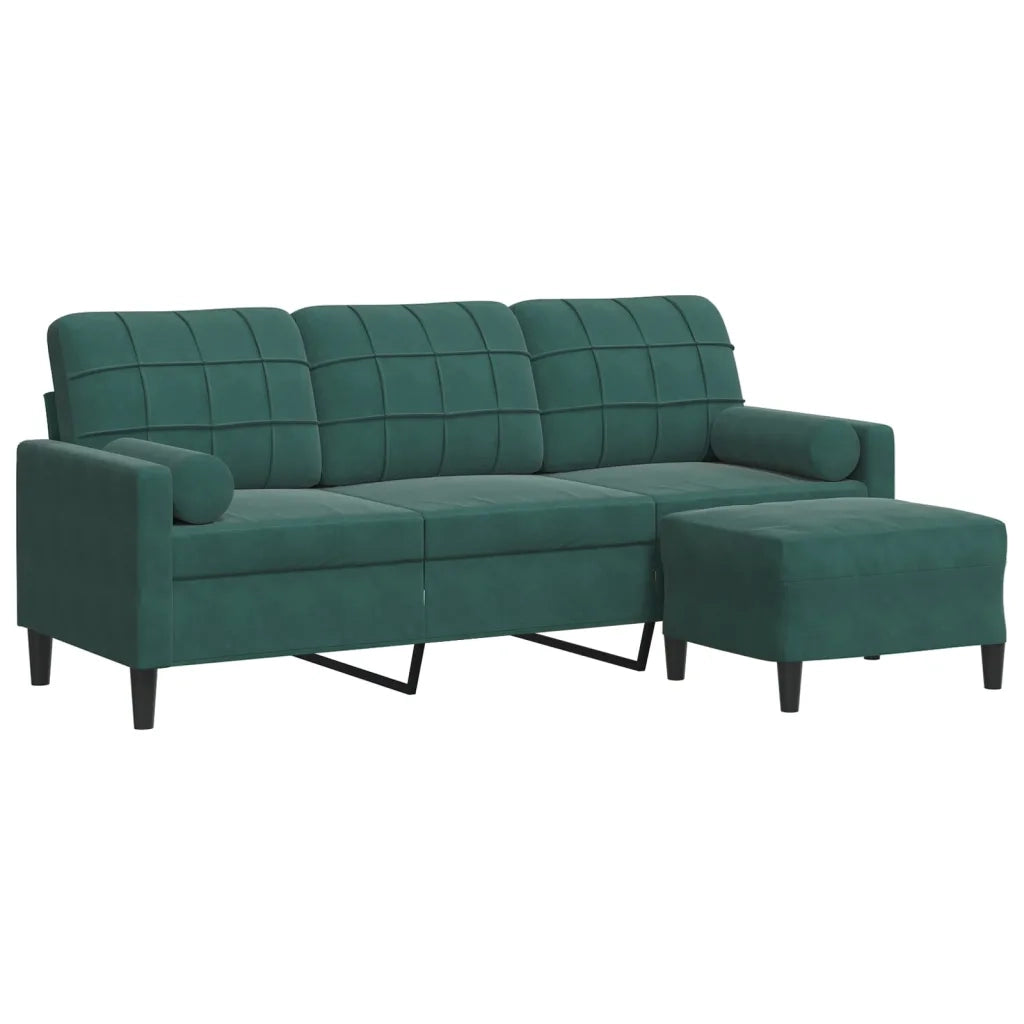 Divano a 3 Posti con Poggiapiedi Verde scuro 180 cm in Velluto