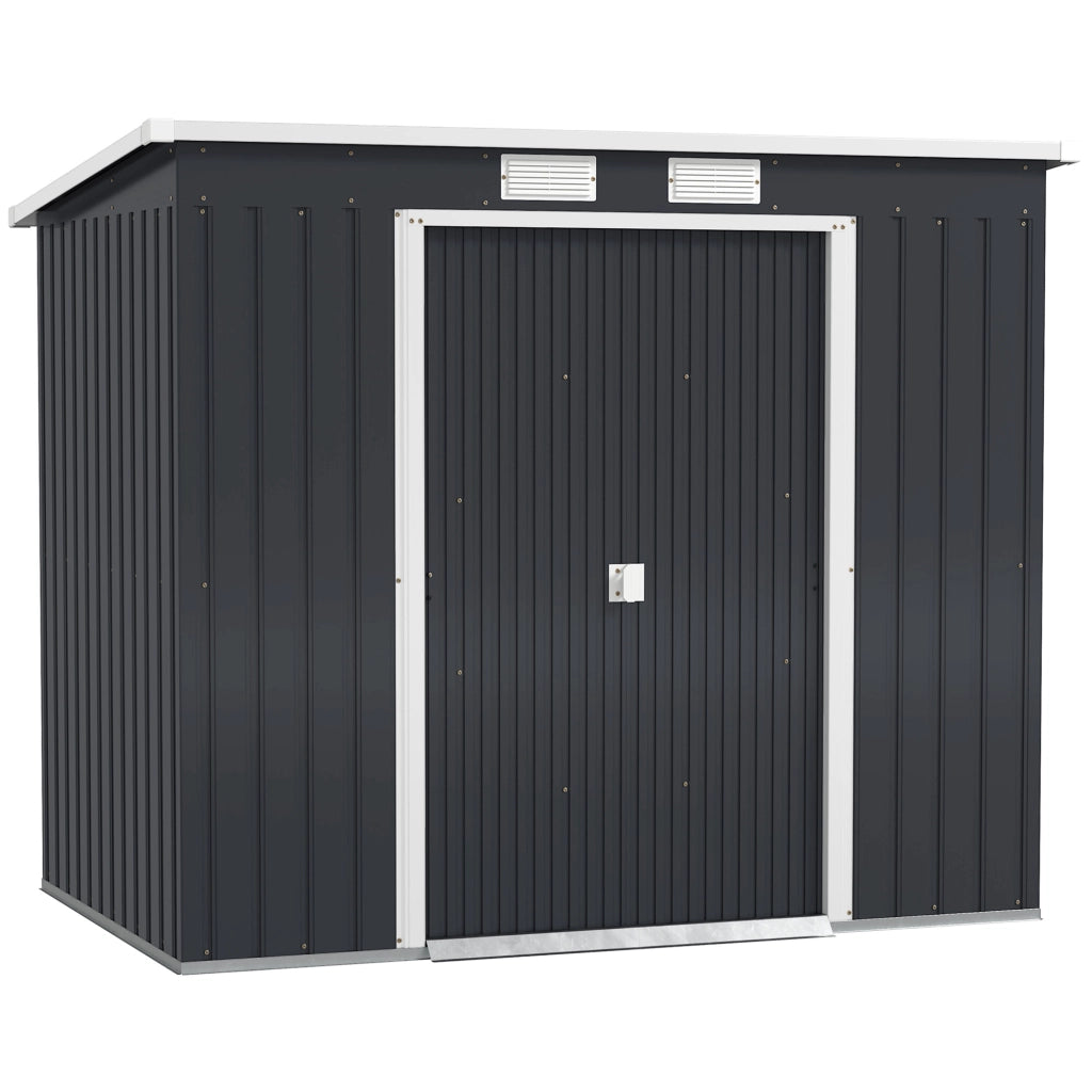 Capanno Attrezzi con Tetto Inclinato 213x130x172 cm 2 Ingressi e Prese d'Aria in Acciaio Grigio Scuro