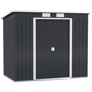 Capanno Attrezzi con Tetto Inclinato 213x130x172 cm 2 Ingressi e Prese d'Aria in Acciaio Grigio Scuro