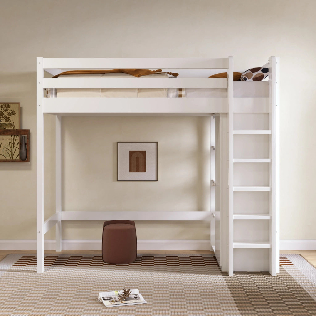 Letto a soppalco per bambini 90x200 cm con armadio e 6 ripiani, bianco