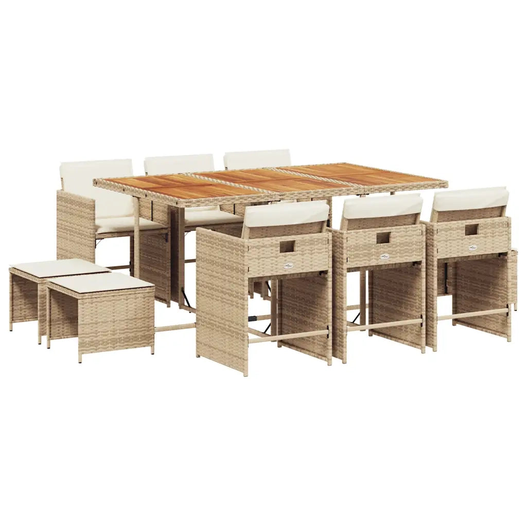 Set da Pranzo da Giardino 11 pz con Cuscini Beige in Polyrattan 3211156