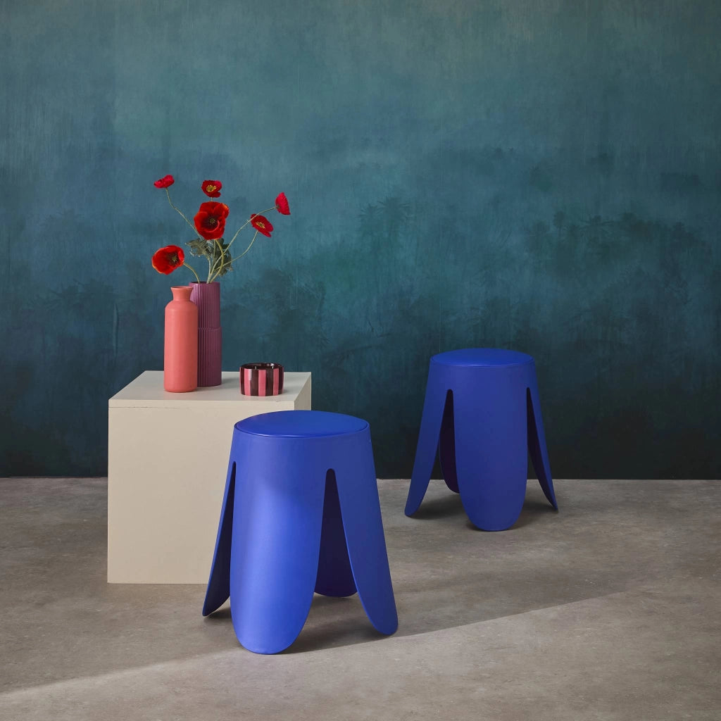 Set 2 sgabelli impilabili in similpelle, blu