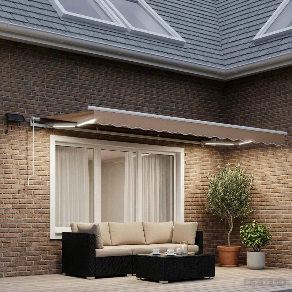 Tenda retrattile Tortora 500 × 300 cm Tessuto e Alluminio 3426326