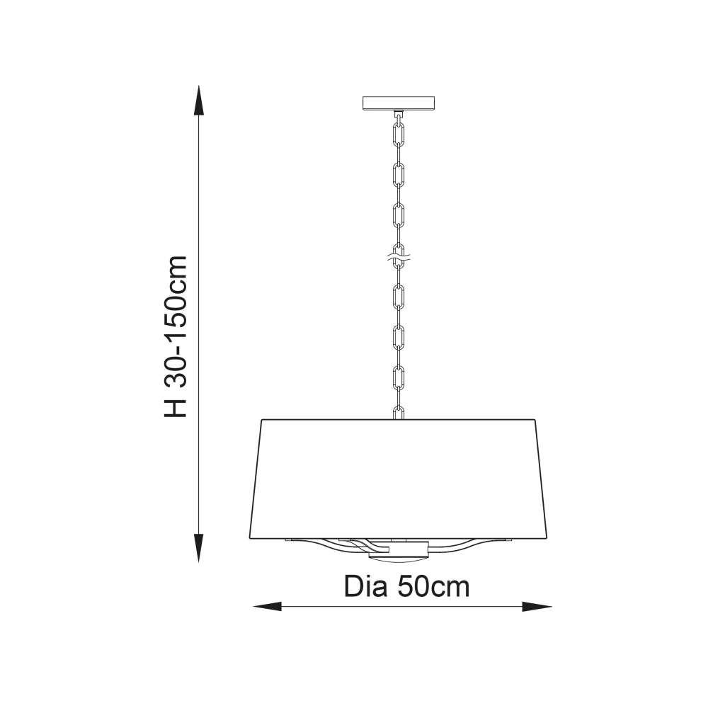 Lampada a sospensione 3 luci catena nichel paralume bianco E14