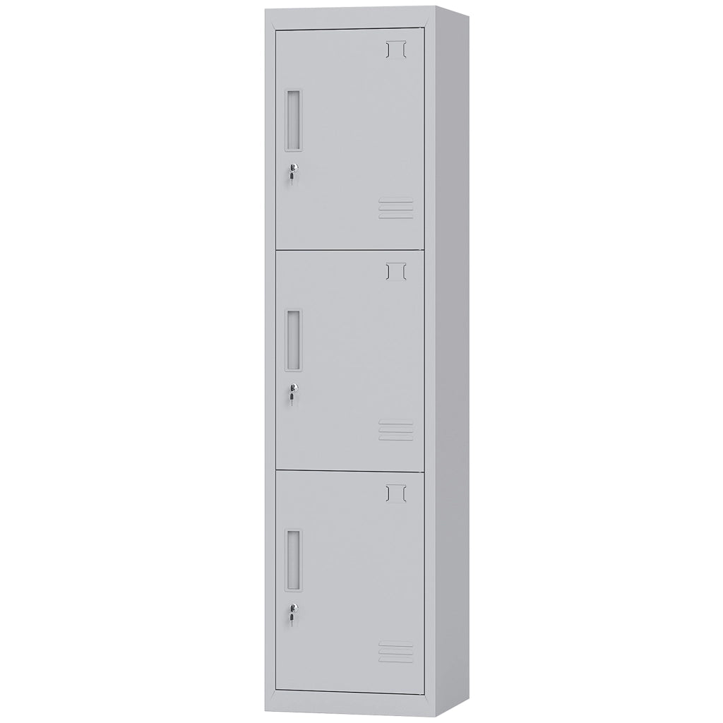 Armadio per Ufficio in Acciaio a 3 Porte Indipendenti con Serratura e 2 Chiavi, 45x38x180 cm, Grigio Chiaro