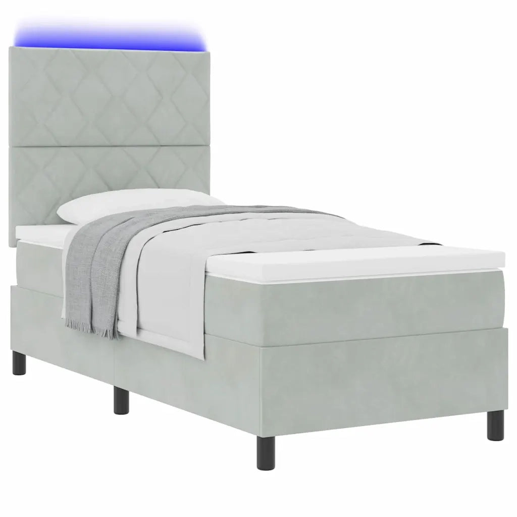 Letto a Sorgente LED Grigio chiaro 90 x 200 cm Tessuto