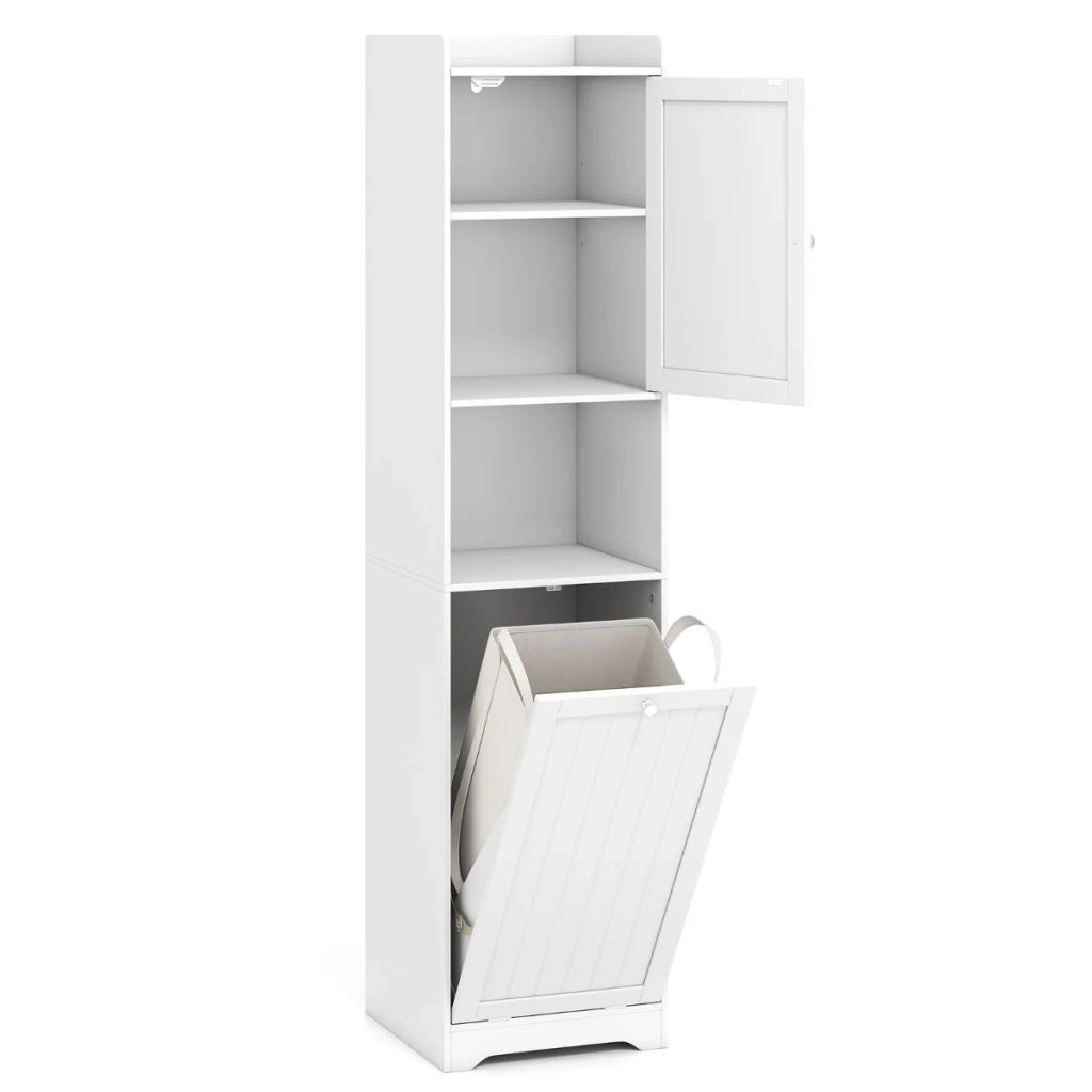 Mobile alto da bagno 40 x 40 x 170 cm con sacco portabiancheria estraibile e ripiani regolabili in MDF bianco 20_0010271
