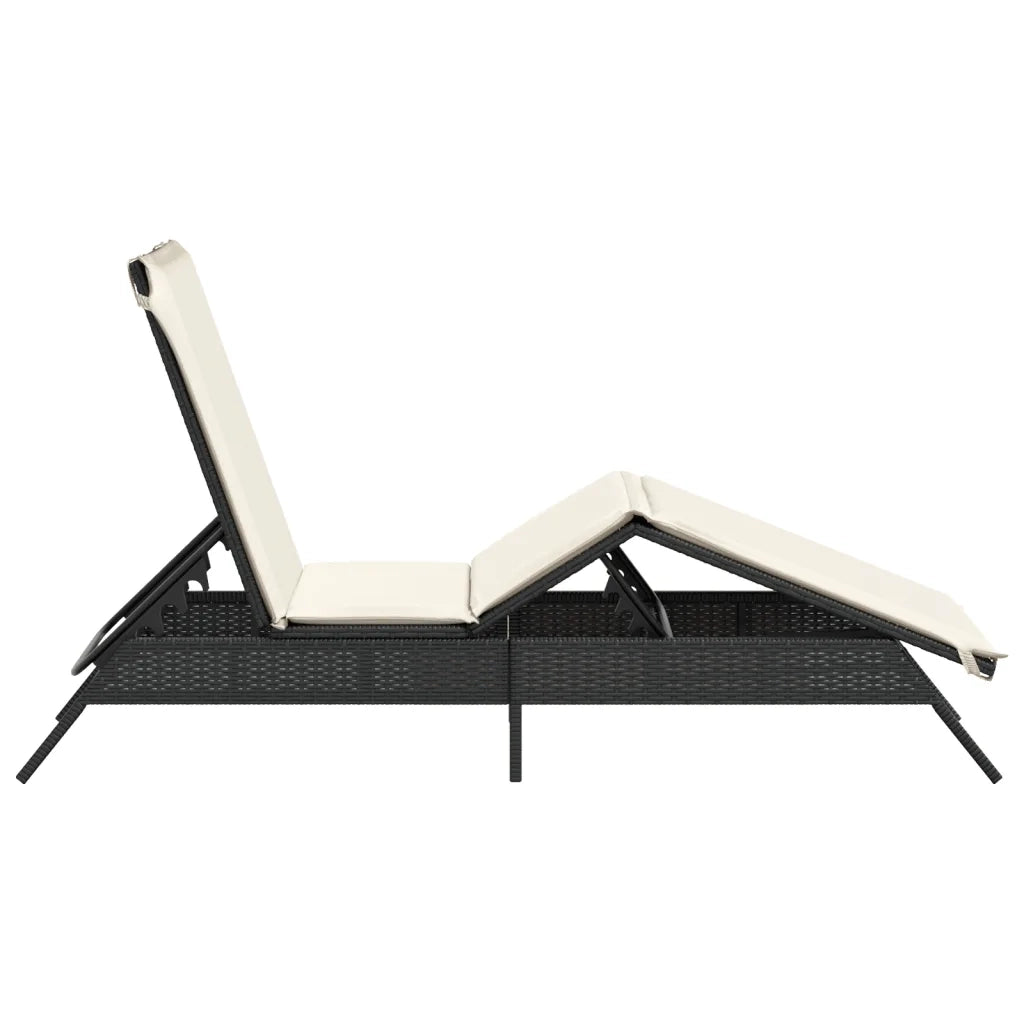 Lettino Prendisole con Cuscino Nero in Polyrattan 4002701